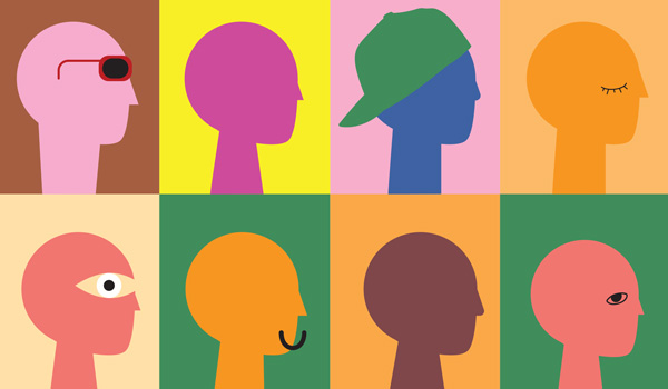 Illustrations of peoples' side-profiles with varying expressions